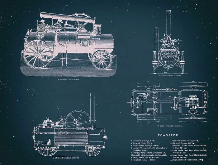 Framed Print : Vintage train blueprint