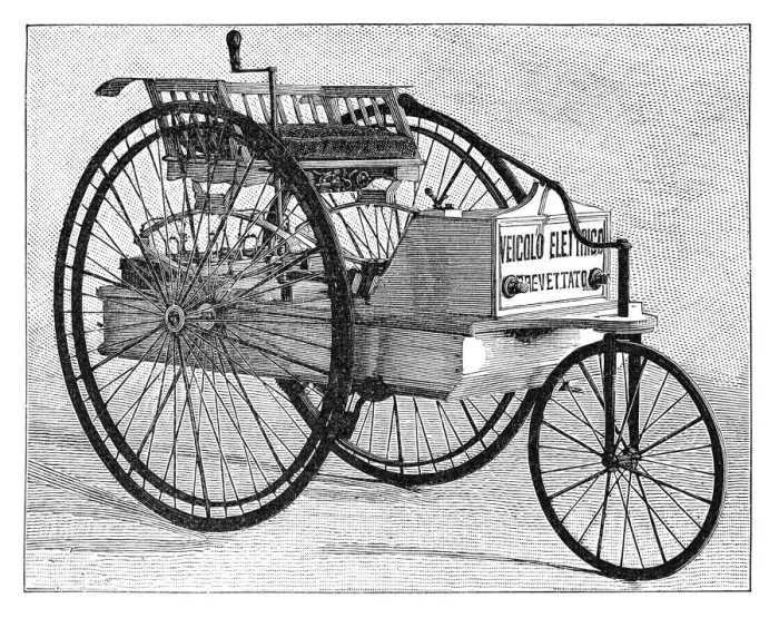 Framed Print : Vintage Tricycle electric car 1894 Framed Print : Vintage Tricycle electric car 1894