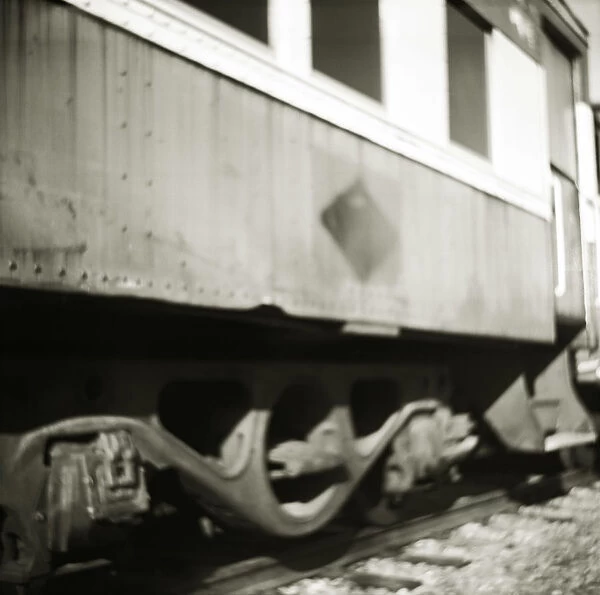 Vintage wooden railroad car, low section (B&W, soft focus)