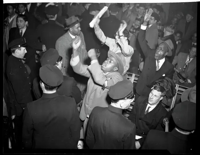 Framed Print : Violence Breaks out at a NMU Meeting Framed Print : Violence Breaks out at a NMU Meeting