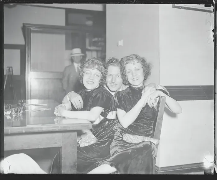 Framed Print : Violet Hilton, Daisy Hilton, and Maurice L. Lambert Smiling Framed Print : Violet Hilton, Daisy Hilton, and Maurice L. Lambert Smiling