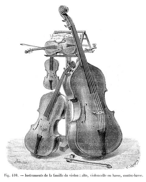 Violin family instruments engraving 1881