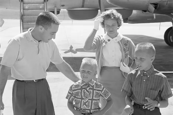 Framed Print : Virgil Grissom W / Family Hugs Son Outside Framed Print : Virgil Grissom W / Family Hugs Son Outside