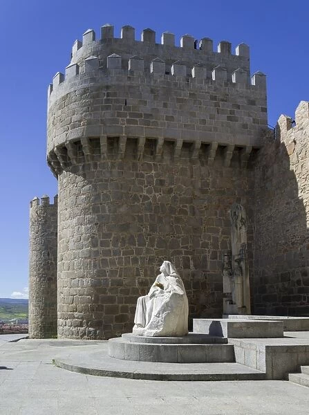 Virgin Mary statue at the city wall, Avila, Castile and Leon, Spain