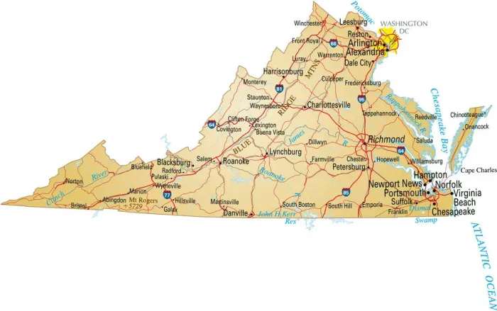 Framed Print : virginia. vector illustration of map of virginia Framed Print : virginia. vector illustration of map of virginia