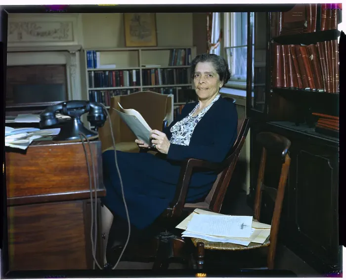 Framed Print : Virginia Gildersleeve Sitting at Desk Framed Print : Virginia Gildersleeve Sitting at Desk