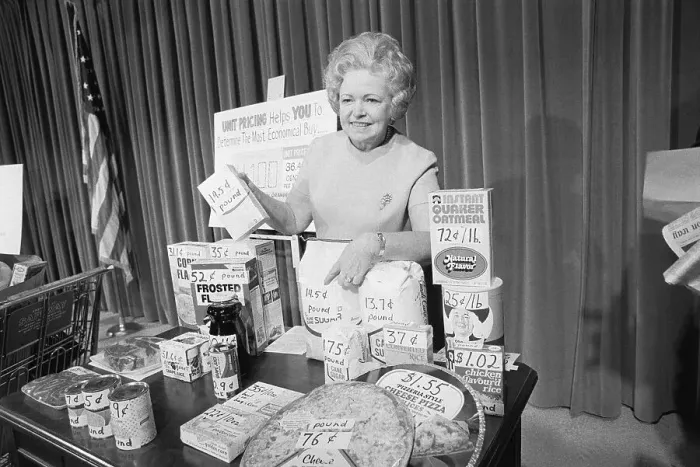 Framed Print : Virginia Knauer Pointing to a Bag of Sugar Framed Print : Virginia Knauer Pointing to a Bag of Sugar