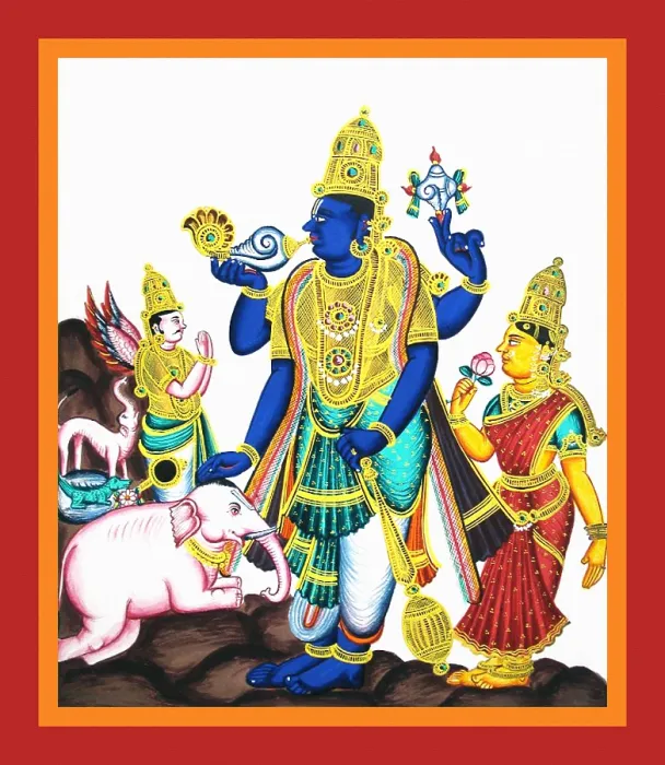 Framed Print : Vishnu holds a decorated shankha Framed Print : Vishnu holds a decorated shankha
