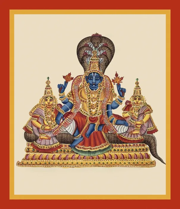 Framed Print : Vishnu sits on the coils of the serpent Shesha Framed Print : Vishnu sits on the coils of the serpent Shesha