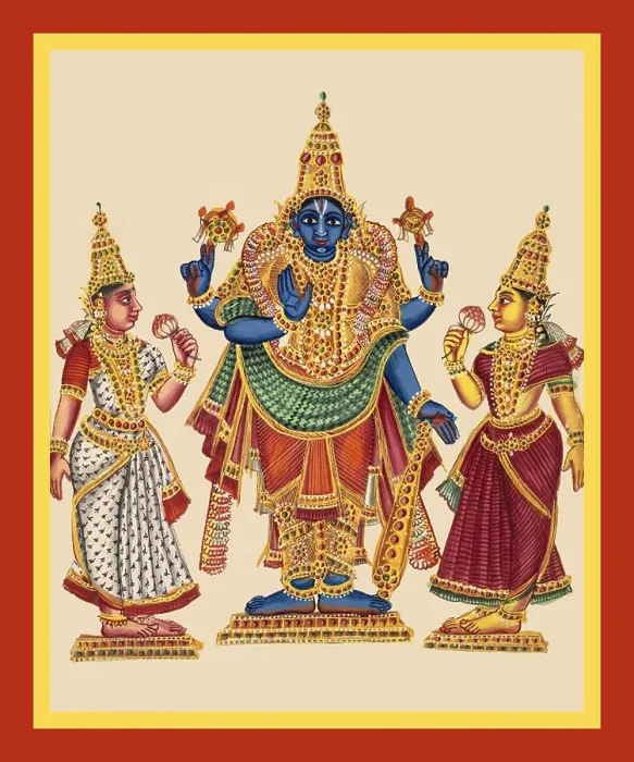 Framed Print : Vishnu stands on a low pedestal holding a chakra (discus) Framed Print : Vishnu stands on a low pedestal holding a chakra (discus)