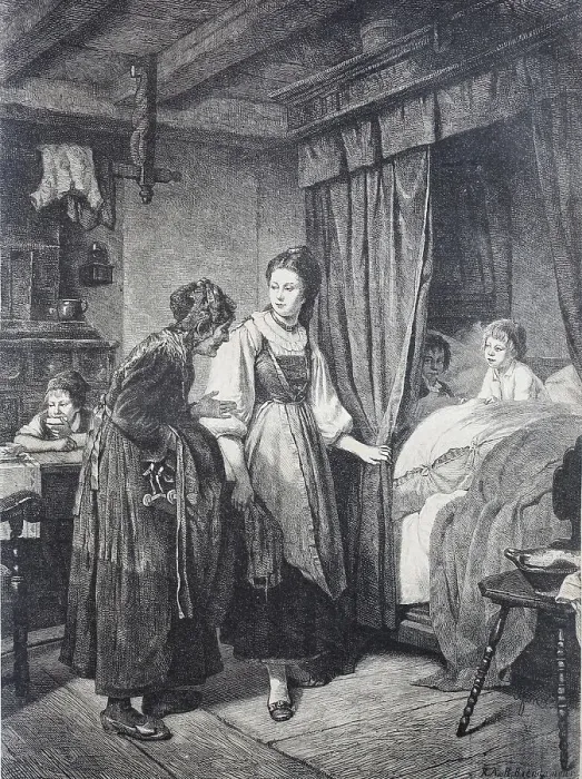 Framed Print : Visit of the old godmother to the godchildren who are still in bed, 1890, Germany, Historic, digitally restored reproduction of an original from the 19th century Framed Print : Visit of the old godmother to the godchildren who are still in bed, 1890, Germany, Historic, digitally restored reproduction of an original from the 19th century