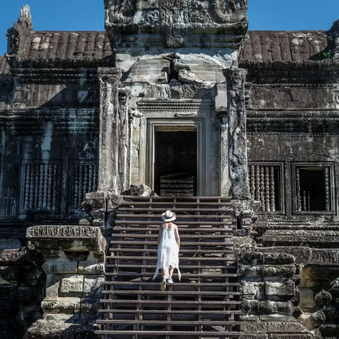 Framed Print : Visitors walk up the stairs of Angkor Wat Framed Print : Visitors walk up the stairs of Angkor Wat