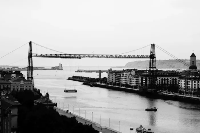Framed Print : Vizcaya Bridge in Black and White, Portugalete, Spain Framed Print : Vizcaya Bridge in Black and White, Portugalete, Spain