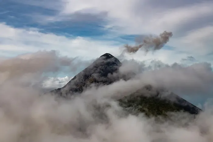 Framed Print : Volcan de Fuego with clouds around Framed Print : Volcan de Fuego with clouds around