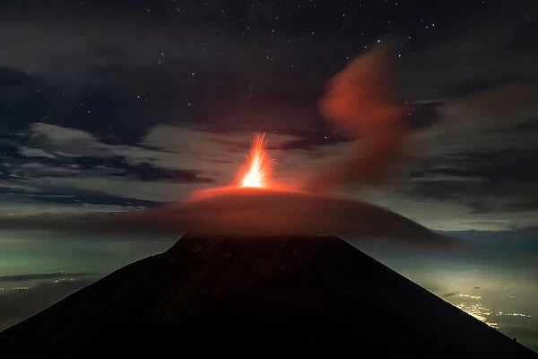 Volcan de Fuego erupting, as seen from Acatenango