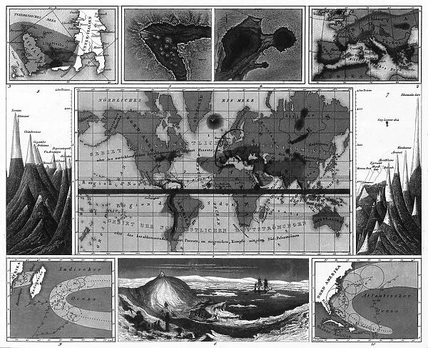 Volcanic and Hurricane Charts; Craters; and Antarctica Engraving