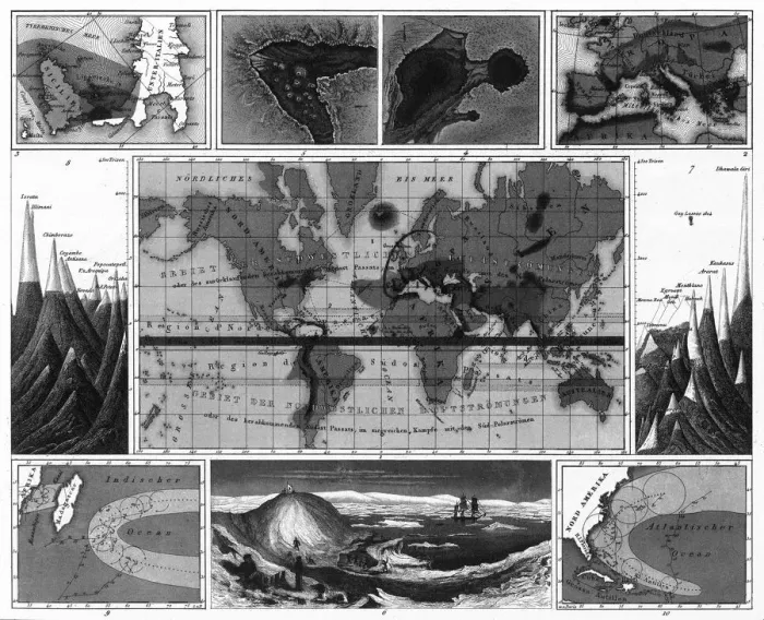 Framed Print : Volcanic and Hurricane Charts; Craters; and Antarctica Engraving Framed Print : Volcanic and Hurricane Charts; Craters; and Antarctica Engraving