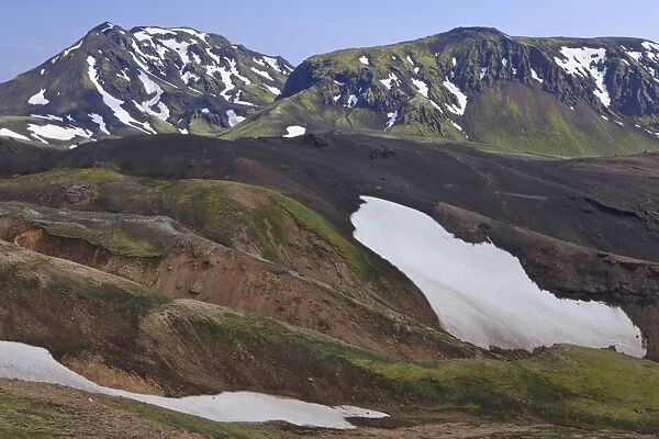 Volcanic landscape with snow fields, Eyjafjallajoekull, Iceland, Europe