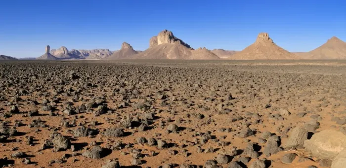 Framed Print : Volcanic plain in front of Tassili n Ajjer National Park, Unesco World Heritage Site, Wilaya Illizi, Algeria, Sahara, North Africa Framed Print : Volcanic plain in front of Tassili n Ajjer National Park, Unesco World Heritage Site, Wilaya Illizi, Algeria, Sahara, North Africa