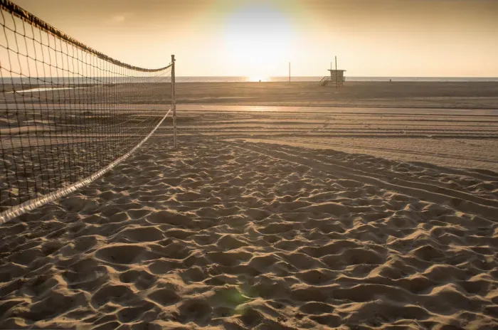 Framed Print : Volleyball net on beach at sunset Framed Print : Volleyball net on beach at sunset