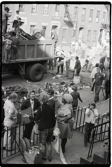 Framed Print : Volunteers Clean Up Block; Garbage Truck Framed Print : Volunteers Clean Up Block; Garbage Truck