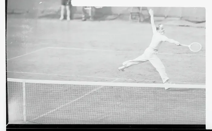 Framed Print : Von Cramm Leaping on Court Framed Print : Von Cramm Leaping on Court