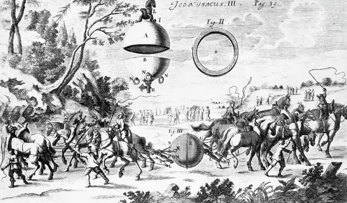 Framed Print : Von Guericke'S Experiment W / Air Pressure Framed Print : Von Guericke'S Experiment W / Air Pressure