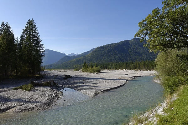 Vorderriss, Rissbachtal valley, confluence of the Rissbach mountain stream with the Upper Isar River, nature reserve, Isar valley, Tolzer Land, Upper Bavaria, Bavaria, Germany