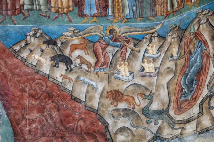 Framed Print : Voronet monastery fresco detail, Bukovina region, Moldavia, Romania