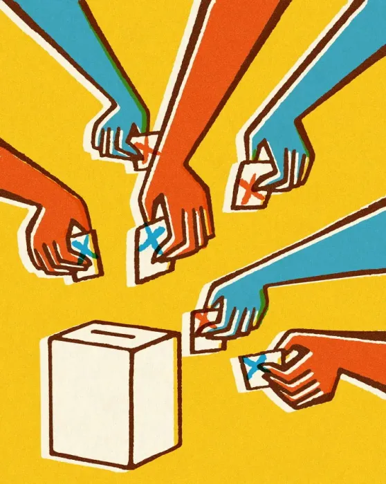 Framed Print : Voting Hands and Ballot Box