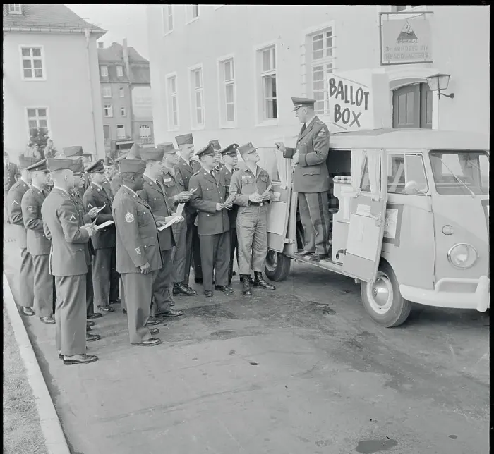 Framed Print : Voting Officer Speaking with American Soldiers