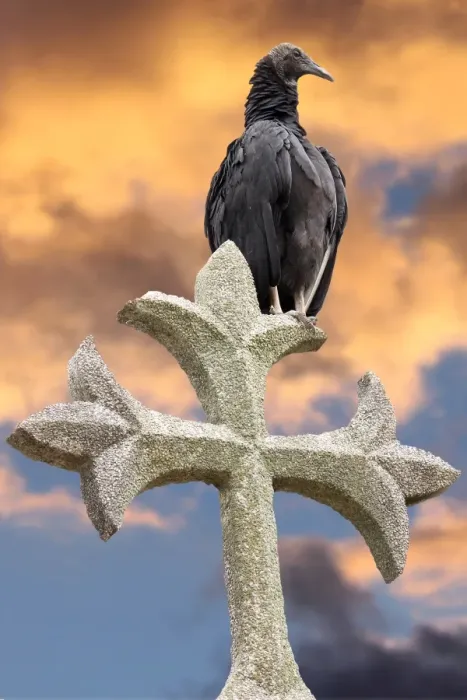 Framed Print : Vulture on Cross and Sunset