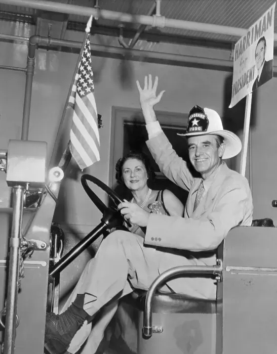 Framed Print : W. Averell Harriman and His Wife in Fire Truck Framed Print : W. Averell Harriman and His Wife in Fire Truck