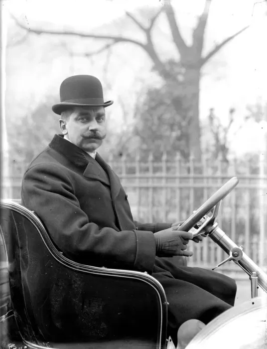Framed Print : W Petts. February 1908: W Petts at the wheel of a motor car Framed Print : W Petts. February 1908: W Petts at the wheel of a motor car