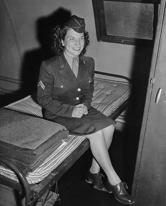 Framed Print : WAC Bernadine Wheeler Reclining on a Cot in Barrack