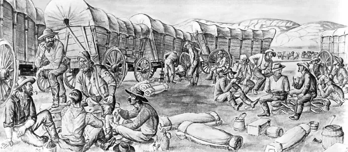 Framed Print : Wagon Train Sketch Of Oregon Trail Framed Print : Wagon Train Sketch Of Oregon Trail