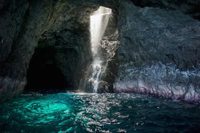 Framed Print : Waiahuakua sea cave explored on boat tour of Na Pali Coast, Kauai, Hawaii, USA Framed Print : Waiahuakua sea cave explored on boat tour of Na Pali Coast, Kauai, Hawaii, USA