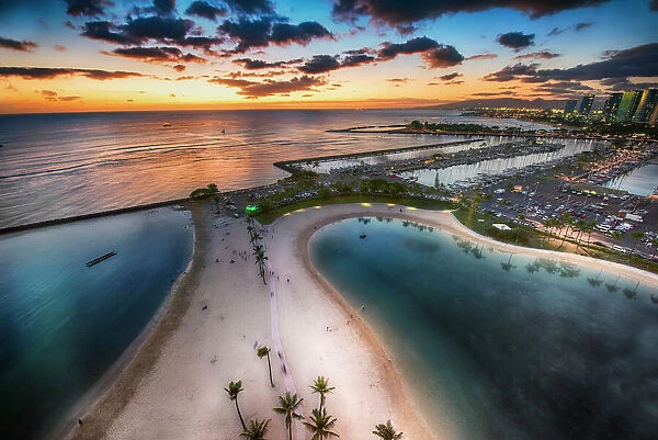 Waikiki Beach Front At Sunset