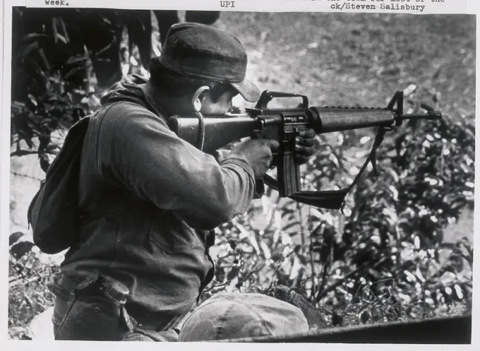 Framed Print : Waist Up Of Soldier Shooting Machine Gun Framed Print : Waist Up Of Soldier Shooting Machine Gun
