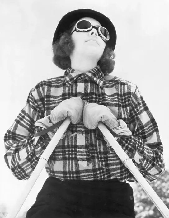 Framed Print : Waist-Up Woman W / Goggles & Ski Poles