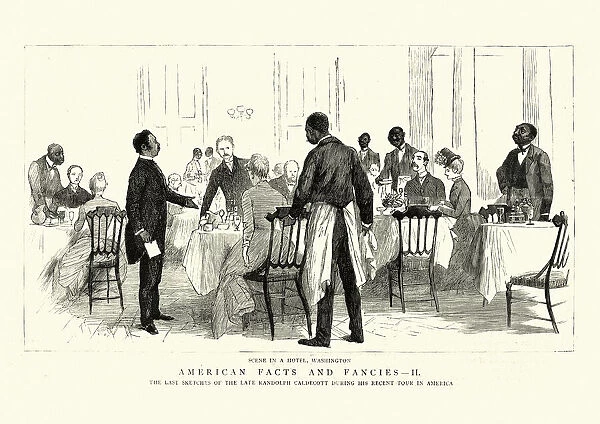 Waiters serving guests in the restaurant of a Washington hotel, 1886