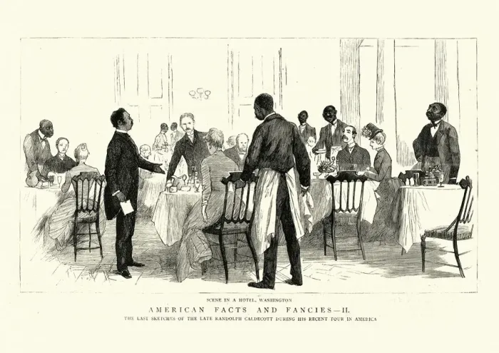 Framed Print : Waiters serving guests in the restaurant of a Washington hotel, 1886 Framed Print : Waiters serving guests in the restaurant of a Washington hotel, 1886