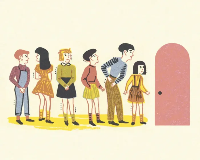 Framed Print : Waiting Line at a Door