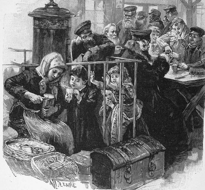 Framed Print : In the waiting room of the emigrant railway station in Ruhleben, Berlin, Germany, Historic, digital reproduction of an original 19th-century original Framed Print : In the waiting room of the emigrant railway station in Ruhleben, Berlin, Germany, Historic, digital reproduction of an original 19th-century original
