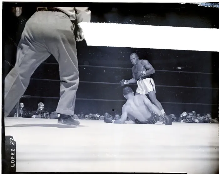 Framed Print : Walcott Knocks Louis Down During Fight Framed Print : Walcott Knocks Louis Down During Fight
