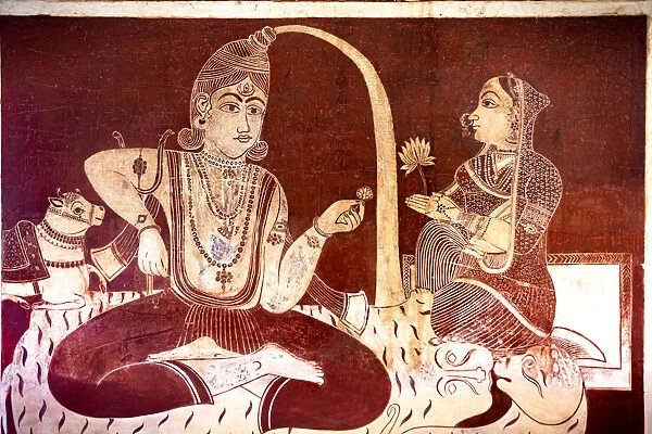 Wall painting mural of Krishna at Lakshminarayan temple in Orchha, Tikamgarh, Madhya Pradesh