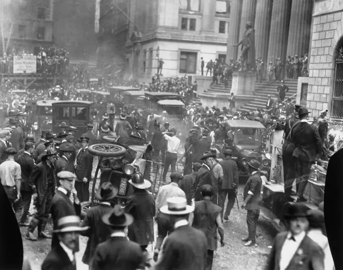 Framed Print : Wall Street Explosion with Croud Framed Print : Wall Street Explosion with Croud