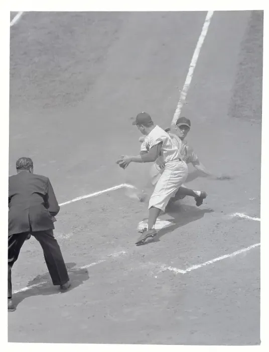 Framed Print : Wally Moon Crashing into Tommy Lasorda at Home Base Framed Print : Wally Moon Crashing into Tommy Lasorda at Home Base