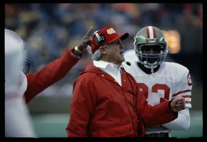 Framed Print : Bill Walsh Talking to Member of San Francisco 49ers Framed Print : Bill Walsh Talking to Member of San Francisco 49ers