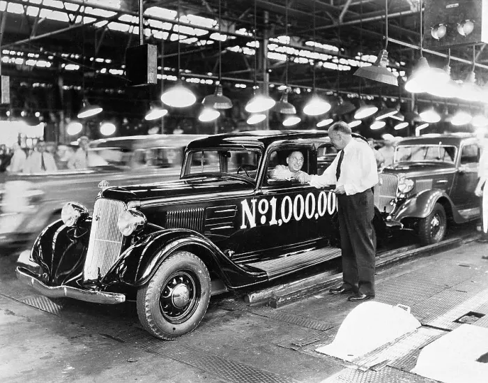 Framed Print : Walter Chrysler Driving Plymouth in Factory Framed Print : Walter Chrysler Driving Plymouth in Factory